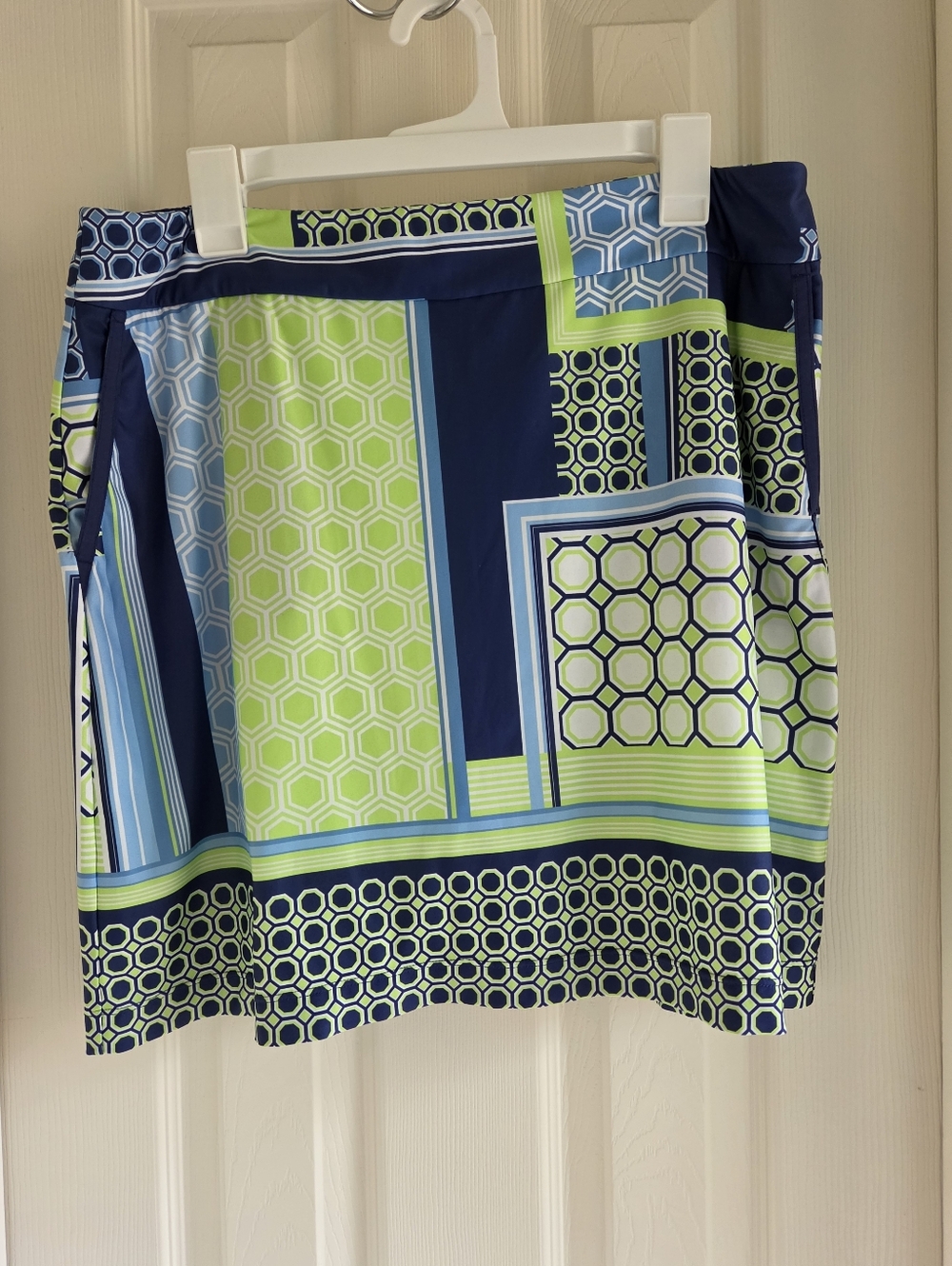 EP New York Golf Skort Navy Blue & Lime Green Geometric Graphic Print Size L